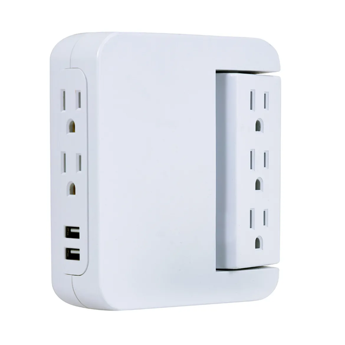 GE 5-Outlet 2-USB Wall Tap with Surge Protection and Swivel Outlets, White