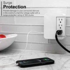 GE 5-Outlet 2-USB Wall Tap with Surge Protection and Swivel Outlets, White
