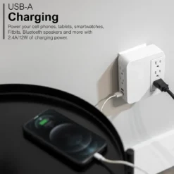 GE 5-Outlet 2-USB Wall Tap with Surge Protection and Swivel Outlets, White