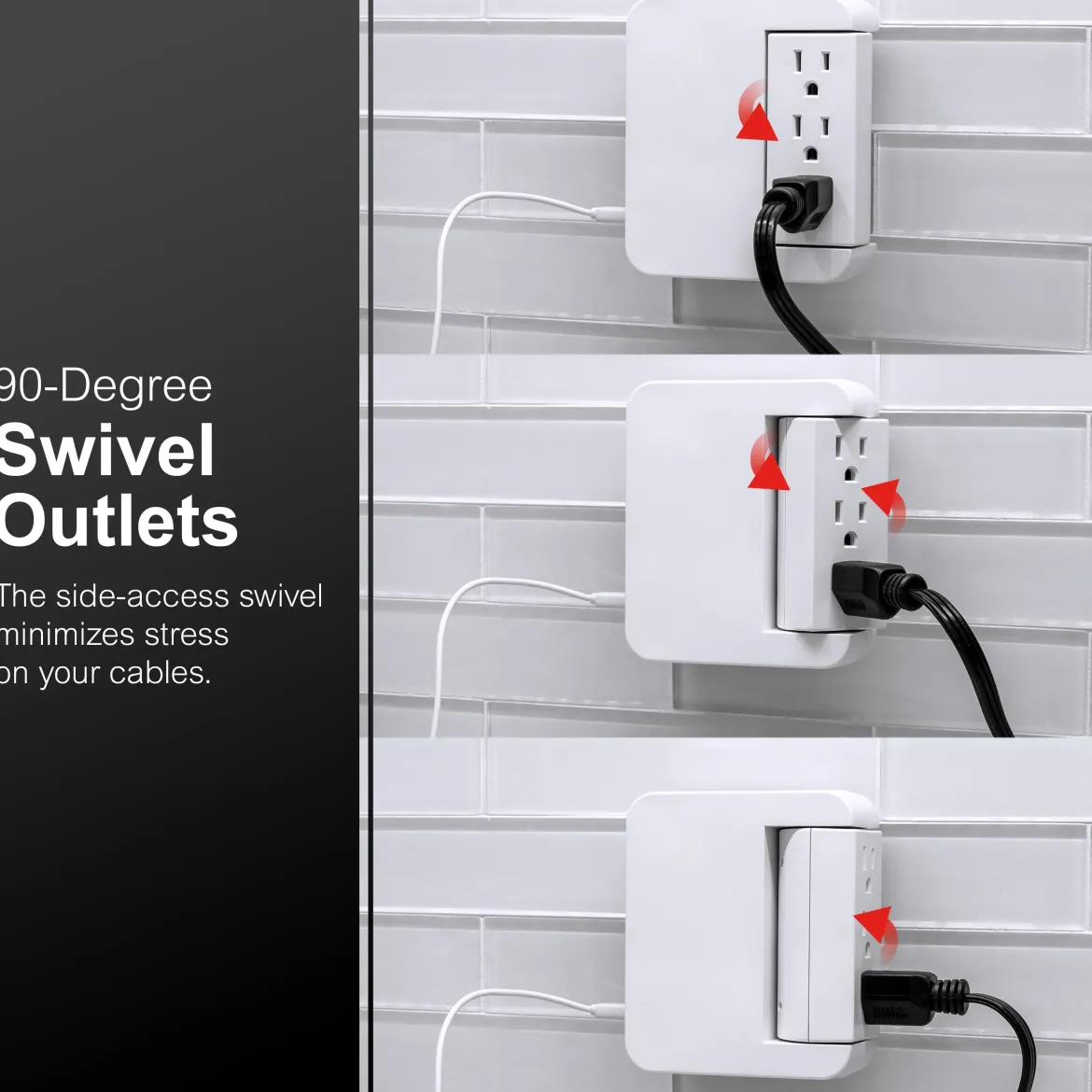 GE 5-Outlet 2-USB Wall Tap with Surge Protection and Swivel Outlets, White