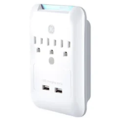 GE 3-Outlet 2-USB Wall Tap with Surge Protection, White