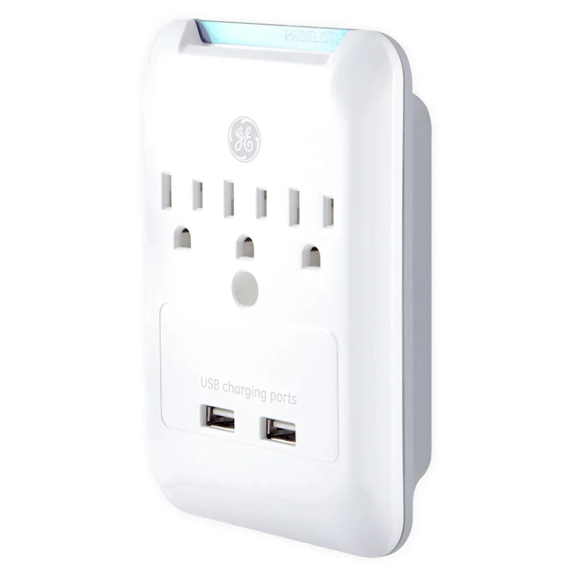 GE 3-Outlet 2-USB Wall Tap with Surge Protection, White