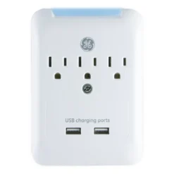 GE 3-Outlet 2-USB Wall Tap with Surge Protection, White