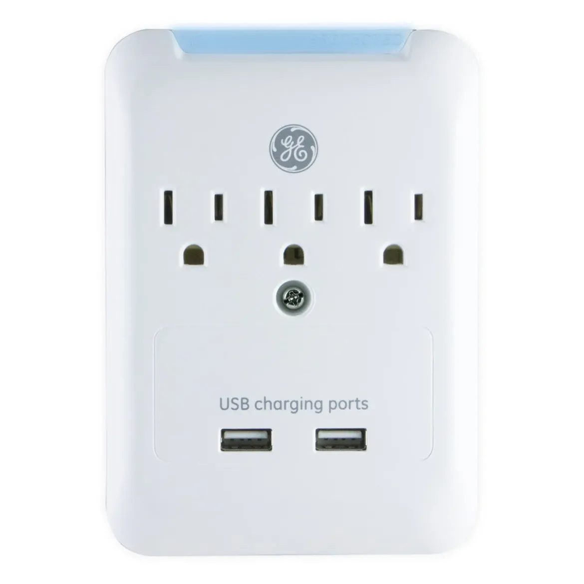 GE 3-Outlet 2-USB Wall Tap with Surge Protection, White