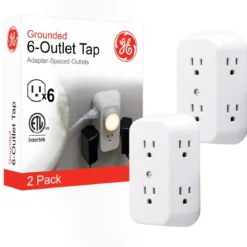 GE 6-Outlet Wall Tap, 2 Pack, White