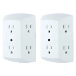GE 6-Outlet Wall Tap, 2 Pack, White