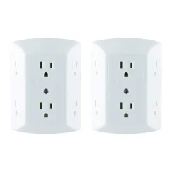 GE 6-Outlet Wall Tap, 2 Pack, White