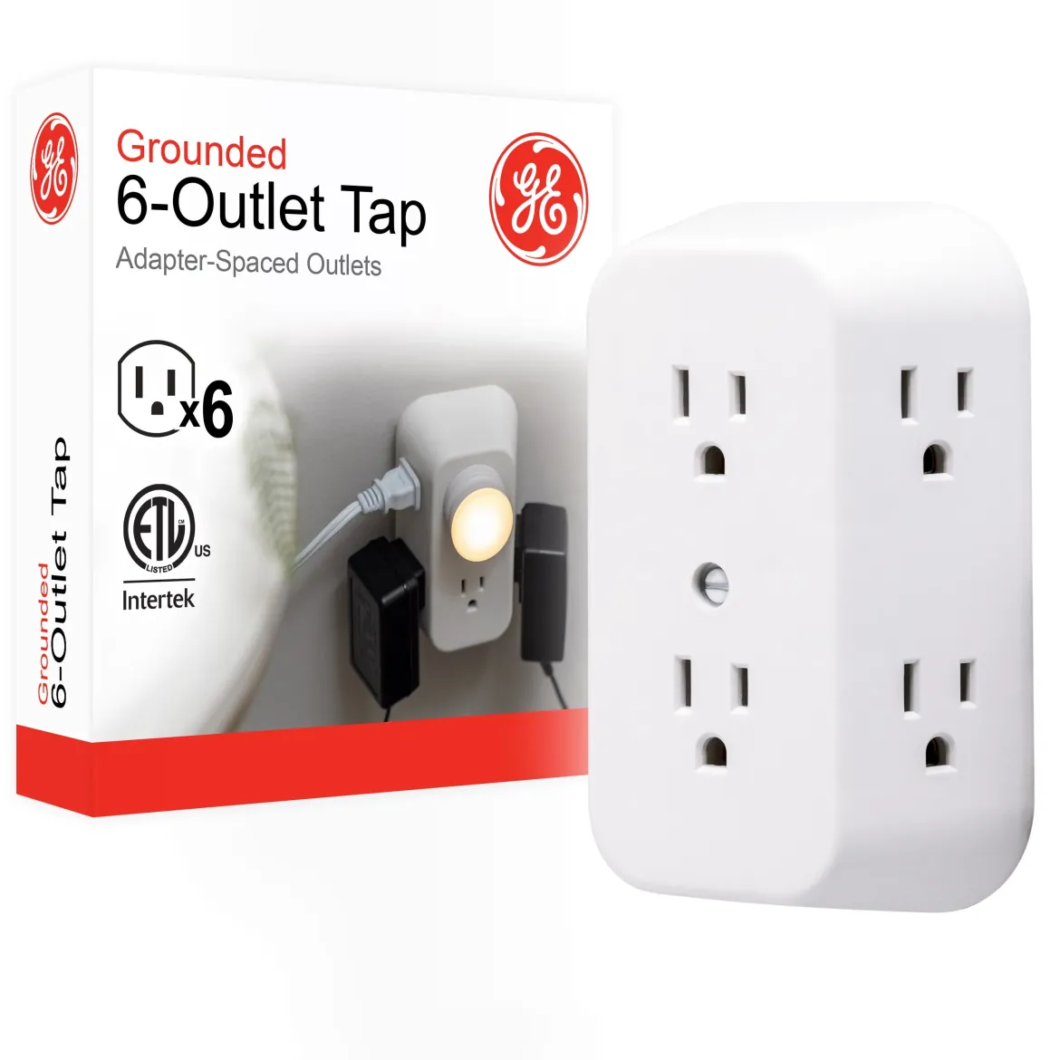 GE 6-Outlet Wall Tap, White