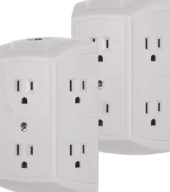 GE 6-Outlet Wall Tap with Resettable Circuit Breaker, 2 Pack, Gray