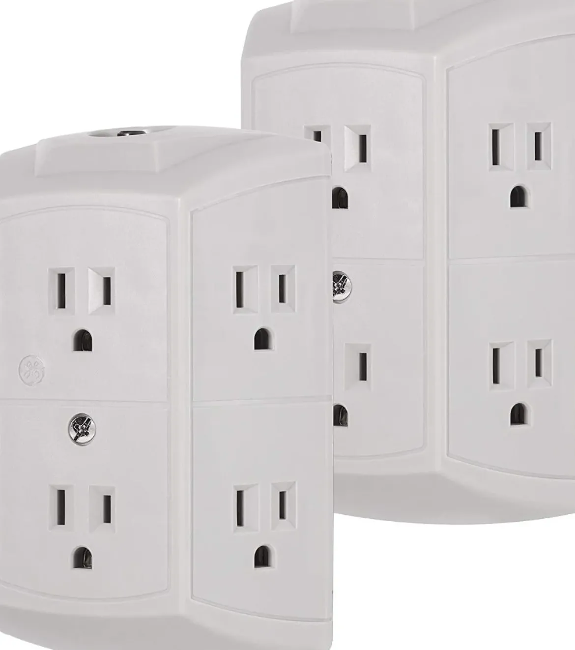 GE 6-Outlet Wall Tap with Resettable Circuit Breaker, 2 Pack, Gray