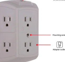 GE 6-Outlet Wall Tap with Resettable Circuit Breaker, 2 Pack, Gray