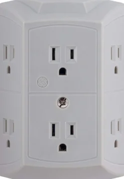 GE 6-Outlet Wall Tap with Resettable Circuit Breaker, 2 Pack, Gray