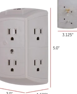 GE 6-Outlet Wall Tap with Resettable Circuit Breaker, 2 Pack, Gray