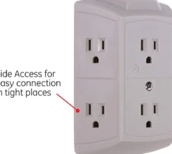 GE 6-Outlet Wall Tap with Resettable Circuit Breaker, 2 Pack, Gray