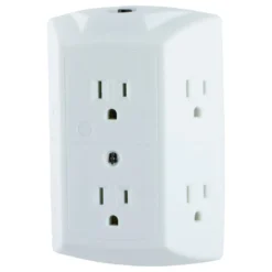 GE 6-Outlet Wall Tap with Resettable Circuit Breaker, White