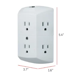 GE 6-Outlet Wall Tap with Resettable Circuit Breaker, White