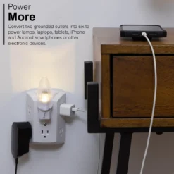 GE 6-Outlet Wall Tap with Resettable Circuit Breaker, White