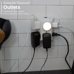 GE 6-Outlet Wall Tap with Resettable Circuit Breaker, White