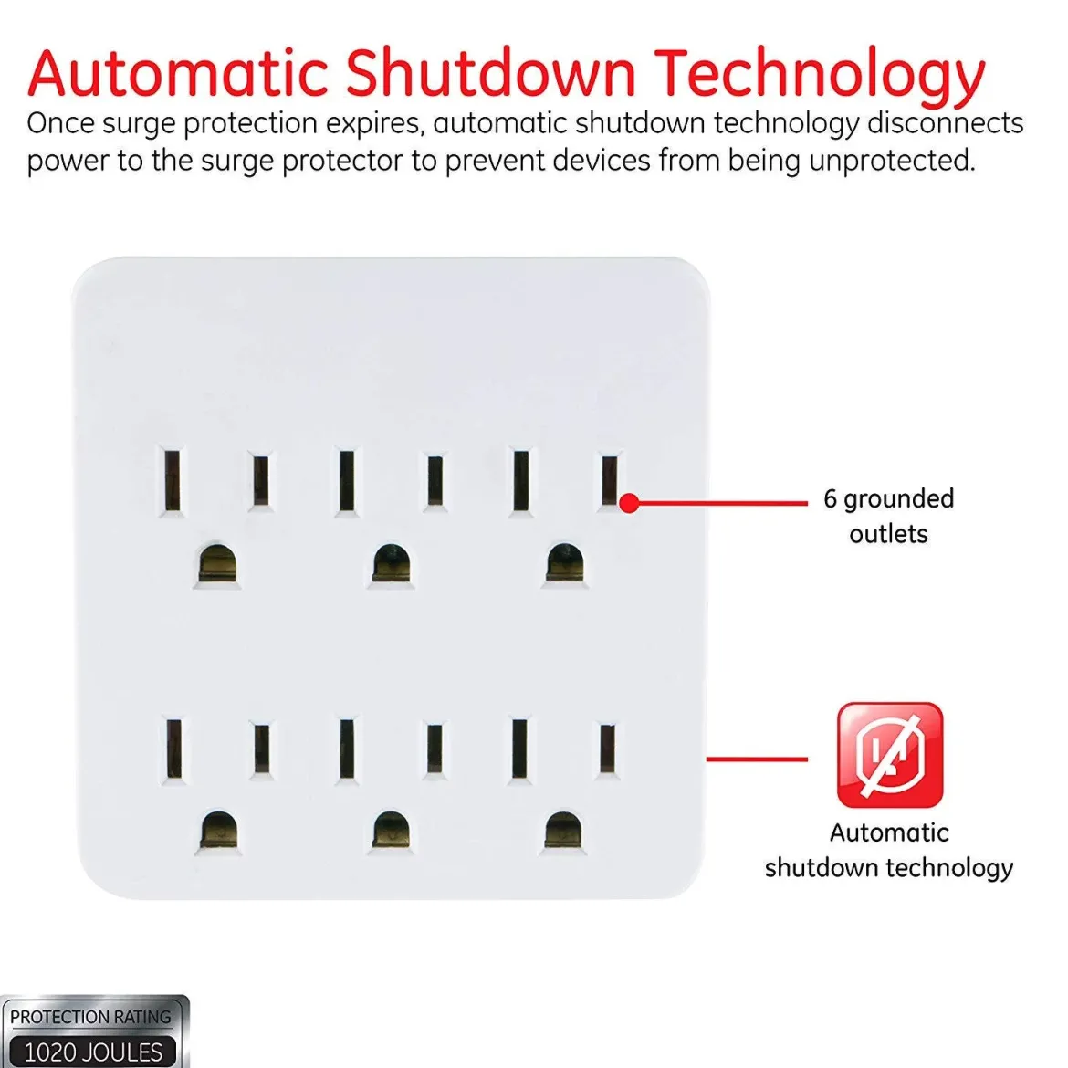 GE 6-Outlet Wall Tap with Surge Protection, White