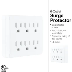 GE 6-Outlet Wall Tap with Surge Protection, White