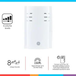 GE Plug-In 8-Chime Wireless Door Chime Kit with 2-Push Buttons, White