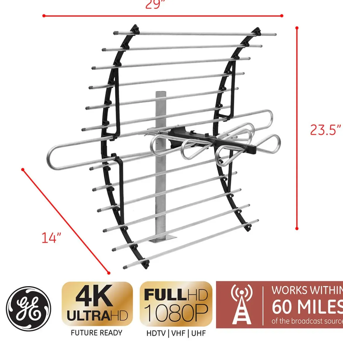 GE Pro Attic Mount HD Antenna, Gray