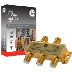 GE Pro Digital 4-Way Coaxial Splitter, Gold