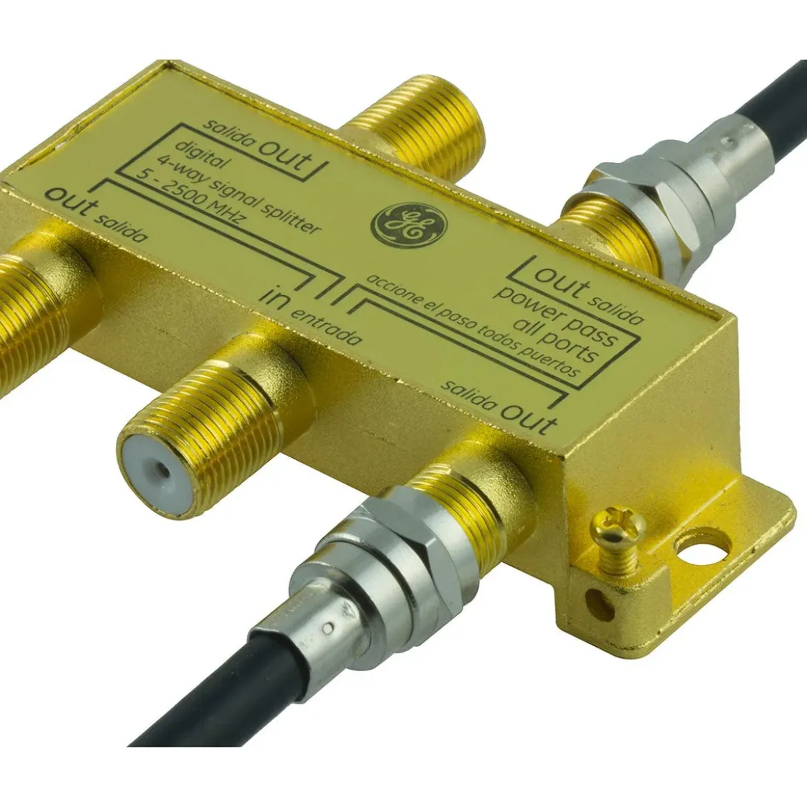 GE Pro Digital 4-Way Coaxial Splitter, Gold