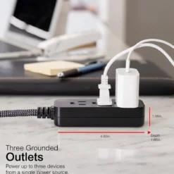 GE Pro Extension Cord with Surge Protection, 15ft., 3-Outlet Surge Black/Gray