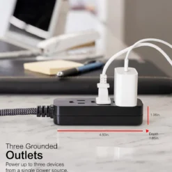 GE Pro Extension Cord with Surge Protection, 15ft., 3-Outlet Surge Black/Gray