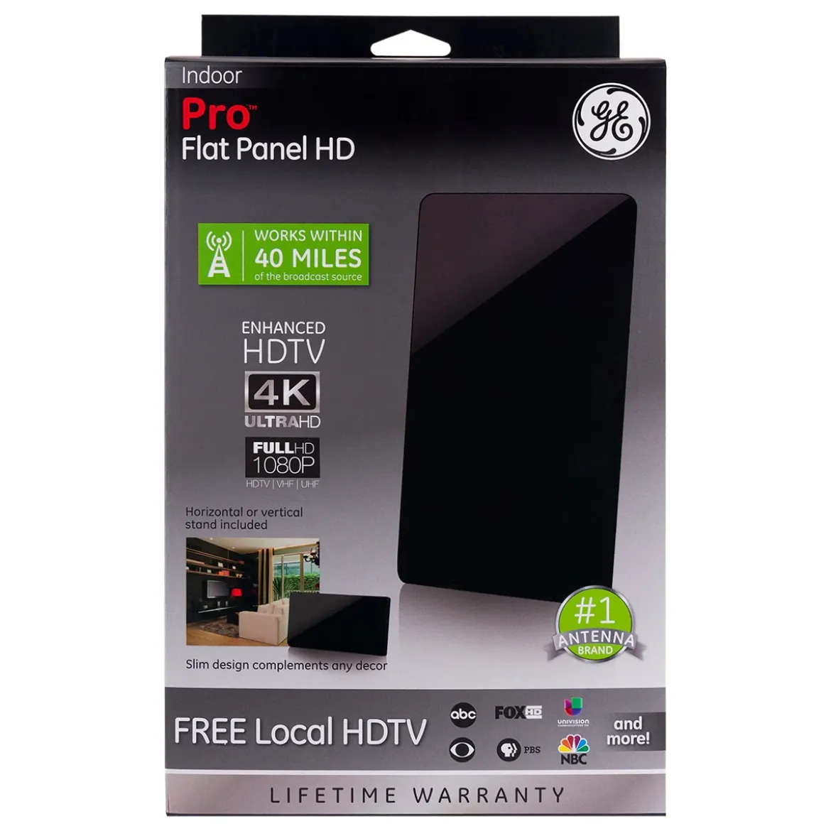 GE Pro Flat Panel HD Antenna, Black
