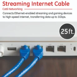 GE Pro 25ft. Cat6 Ethernet Internet Cable, Blue