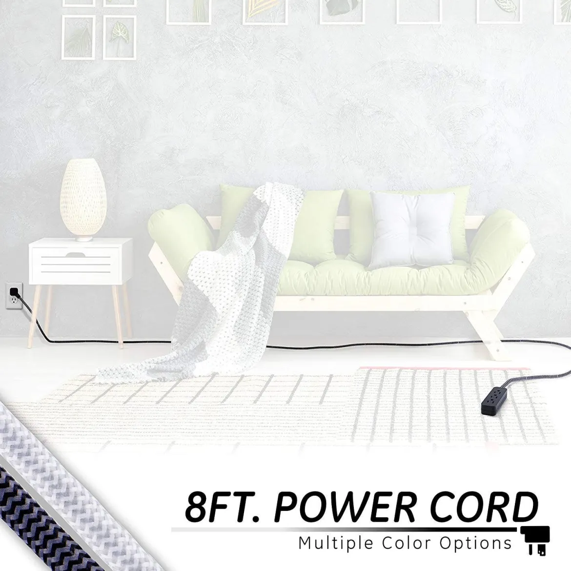 GE Pro 3-Outlet 8ft. Braided Extension Cord, Black