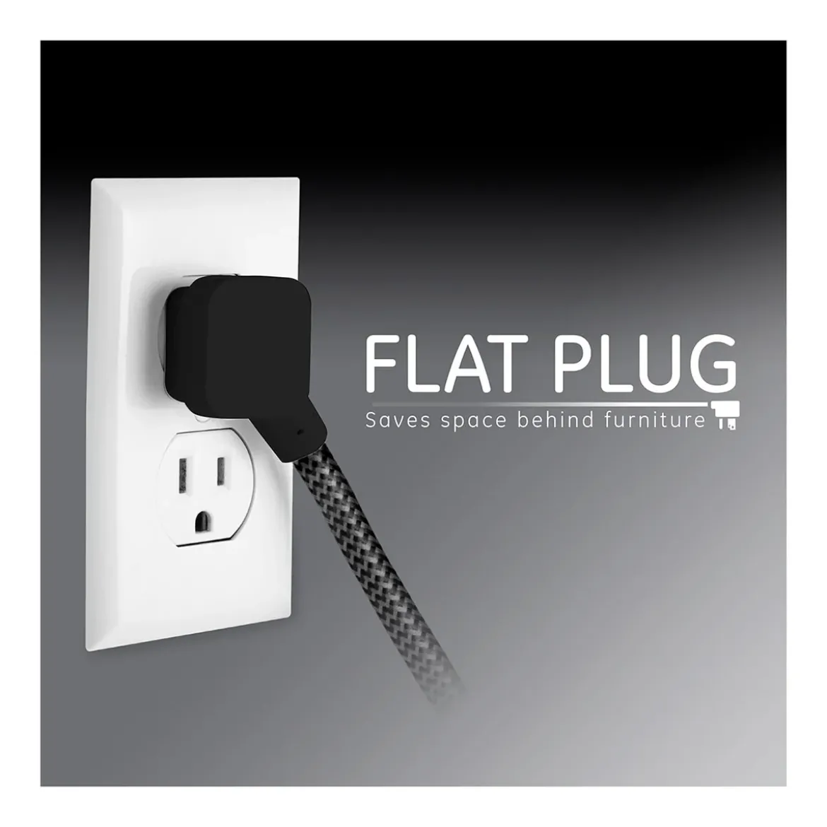 GE Pro 3-Outlet 8ft. Braided Extension Cord, Black