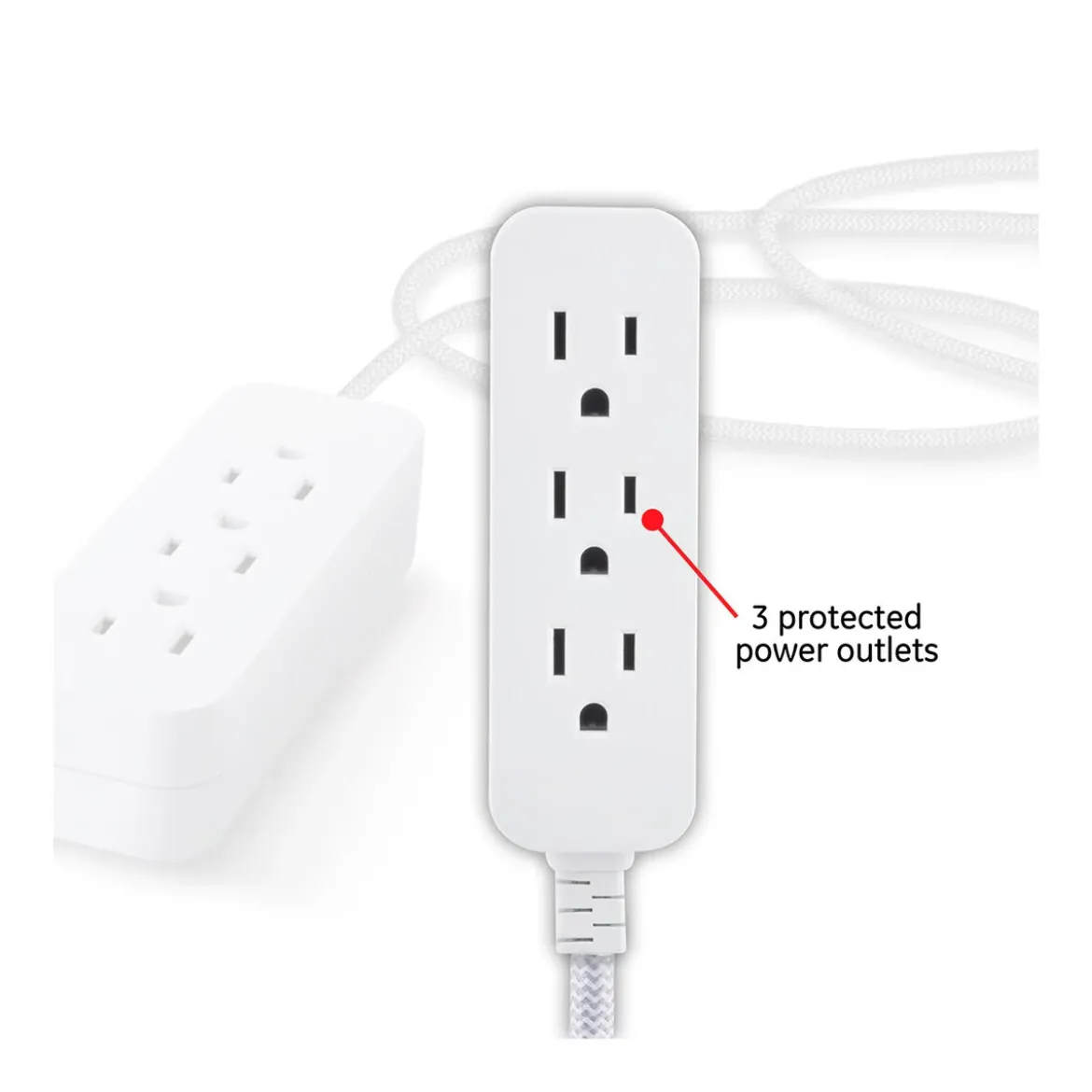 GE Pro 3-Outlet 15ft. Braided Extension Cord, Gray/White