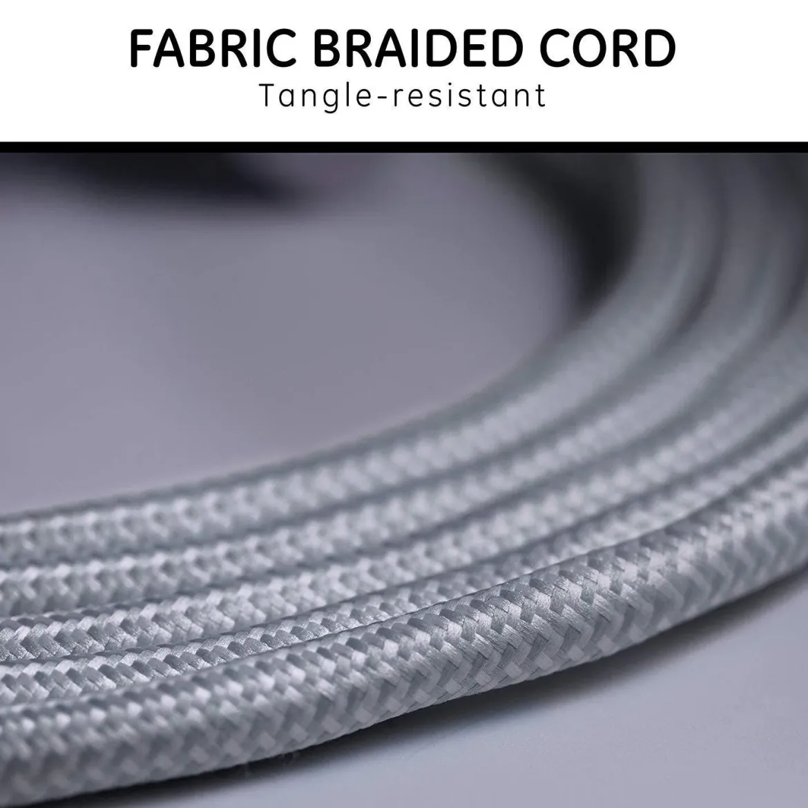 GE Pro 3-Outlet 15ft. Braided Extension Cord, Gray/White