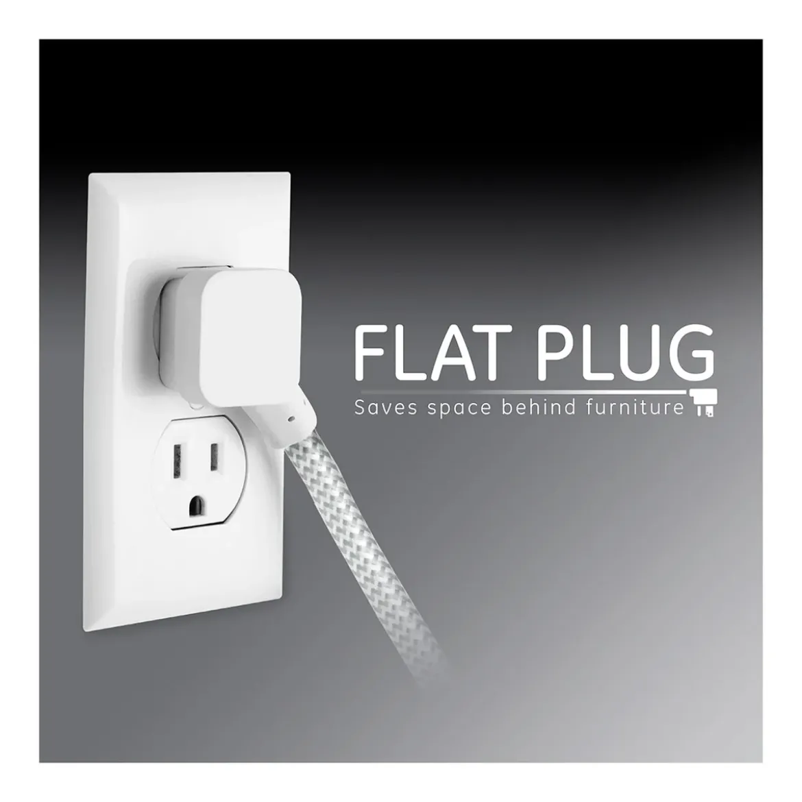 GE Pro 3-Outlet 15ft. Braided Extension Cord, Gray/White