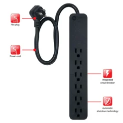 GE Pro 6-Outlet 2ft. Surge Protector, Black