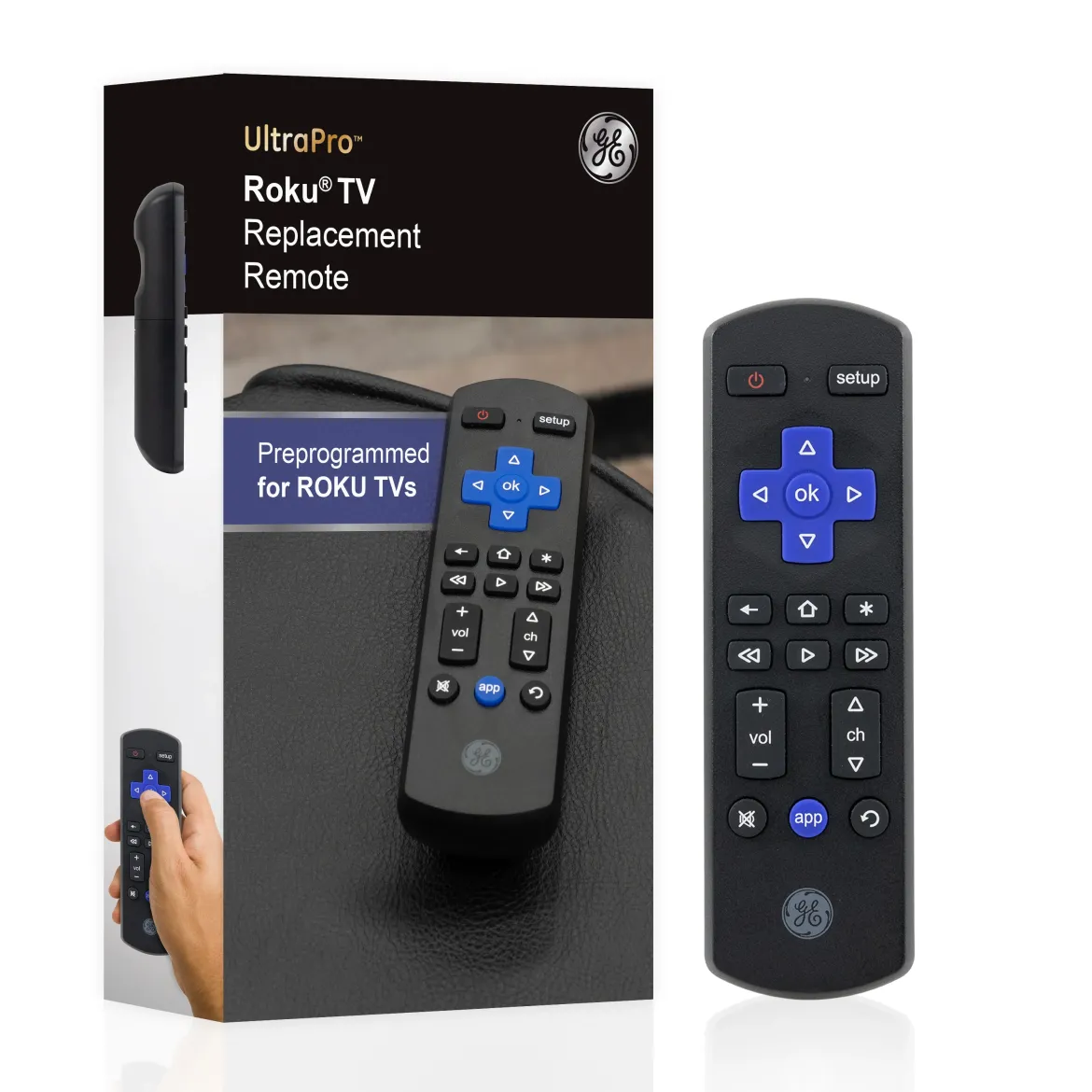 GE Roku TV Replacement Remote, Black