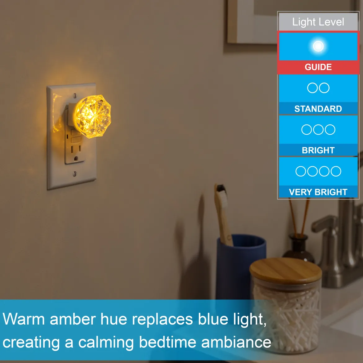 GE SleepLite Jewel Always On LED Night Light, Amber, 2 Pack