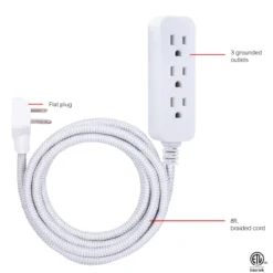 GE Surge Protector, 245J, Gray/White, 8ft.