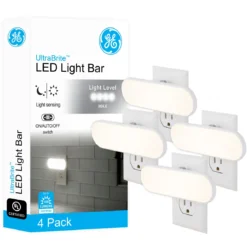 GE UltraBright Plug-In Automatic LED Light Bar, 4 Pack, White