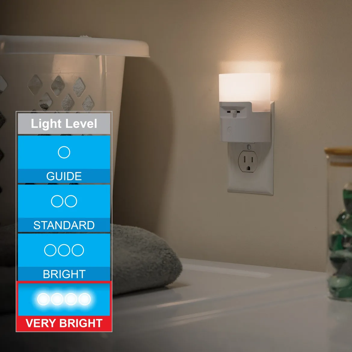 GE UltraBrite Dimmable Light Sensing LED Night Light, White