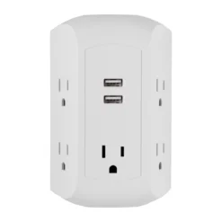 GE UltraPro 5-AC, 2-USB Side-Access Surge Protector, 560J, White