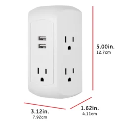 GE UltraPro 5-AC, 2-USB Side-Access Surge Protector, 560J, White