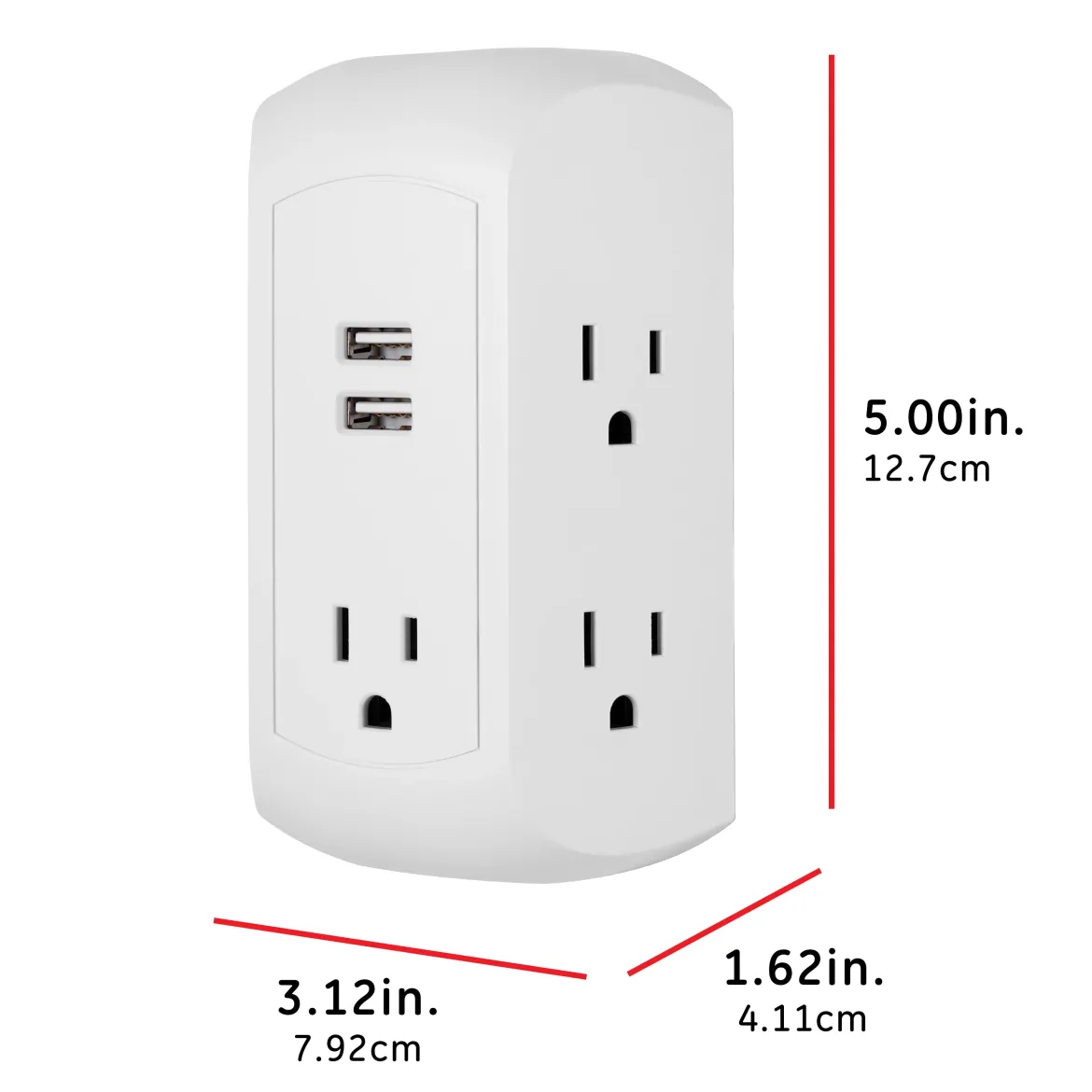 GE UltraPro 5-AC, 2-USB Side-Access Surge Protector, 560J, White