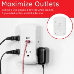 GE UltraPro 5-AC, 2-USB Side-Access Surge Protector, 560J, White