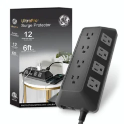GE UltraPro ADAPT 12-Outlet Surge Protector, 3540J, 6ft. Braided Cord, Black