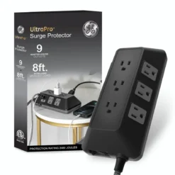 GE UltraPro ADAPT 9-Outlet Surge Protector, 2480J, 8ft. Braided Cord, Black