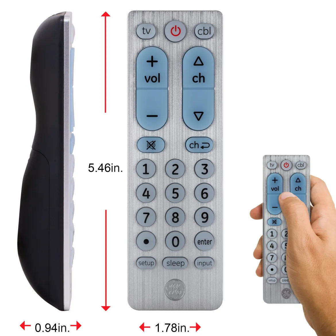 GE UltraPro 2-Device Universal Remote Control, Brushed Silver